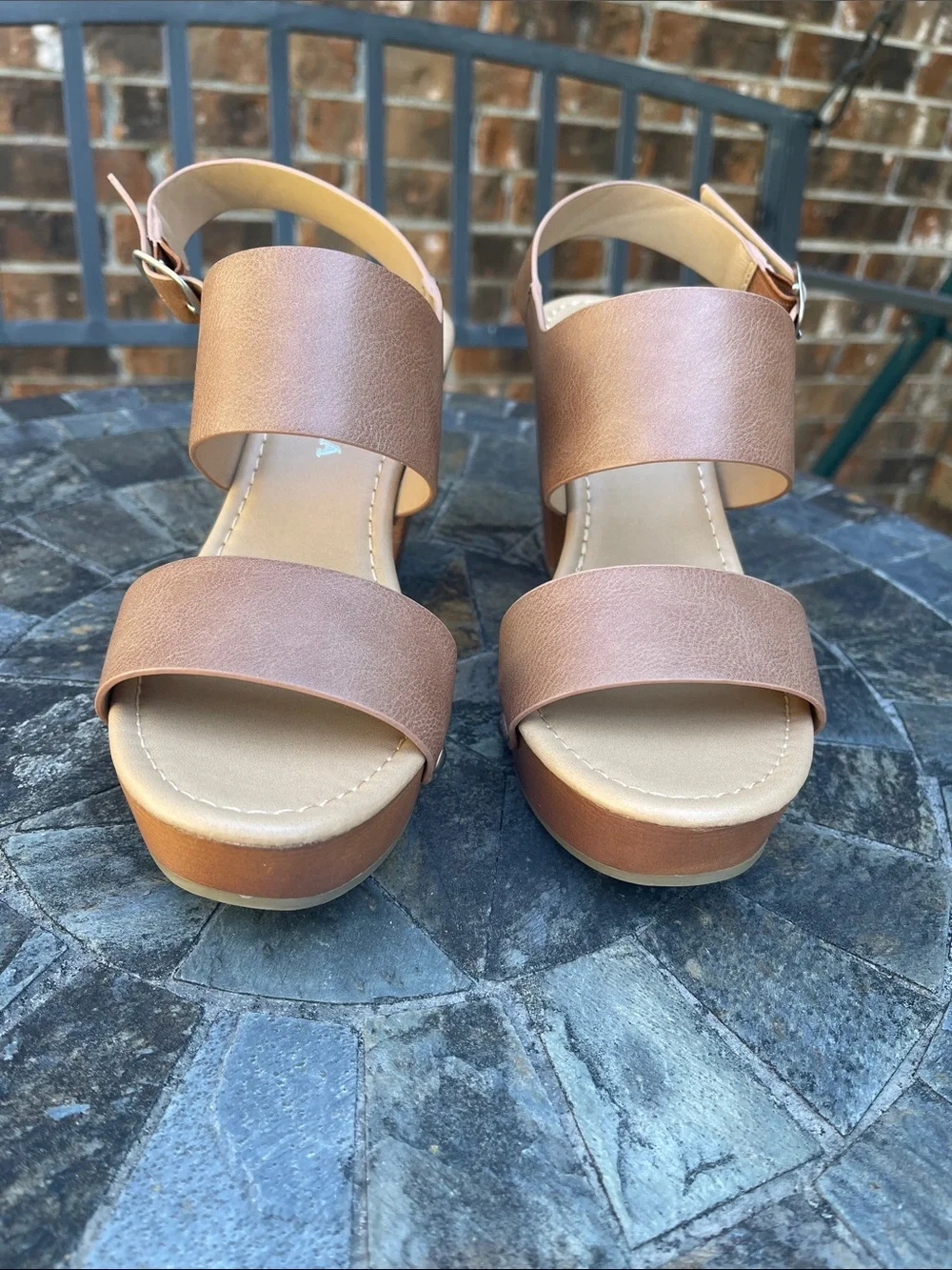 Versona Tan Brown Platform Studded Strap Sandals